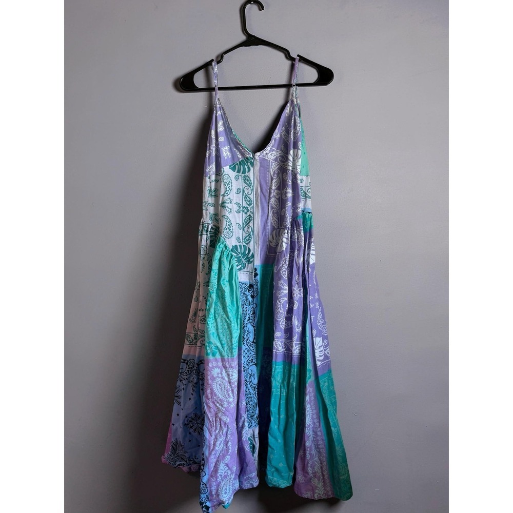 Free People Patchwork Bandana Print Midi Dress Blue Purple - Picture 6 of 11